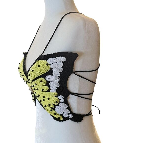 Yellow and black butterfly crop top - Picture 2 of 7